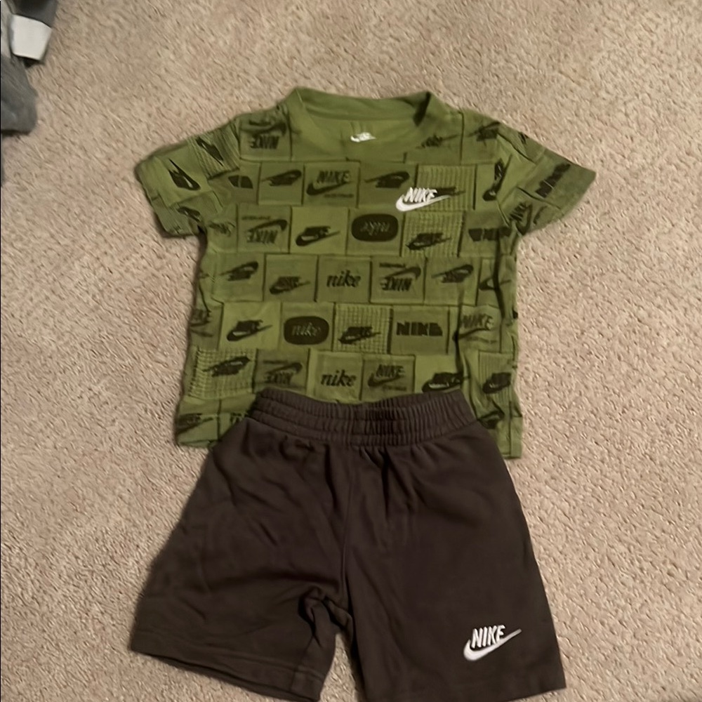 Nike Kids' Green Tee and Black Shorts Set